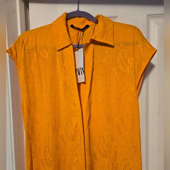 NWT Zara Orange Paisley Jumpsuit with Metal Clasps Size S - Picture 10 of 16